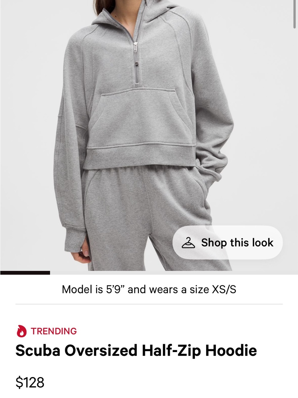 lululemon athletica Light Gray Scuba Oversized Half-Zip Hoodie
